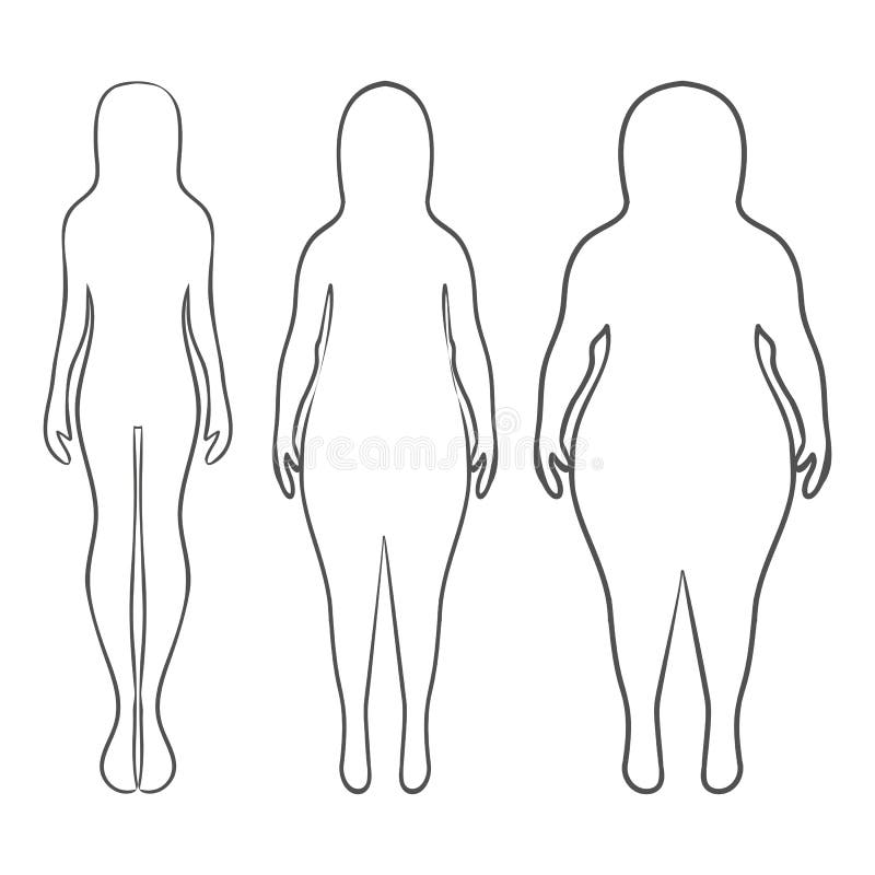 Silhouettes of women thick and thin. Vector illustration, hand d stock illustration Silhouettes of women thick and thin. Vector illustration, hand d stock illustration