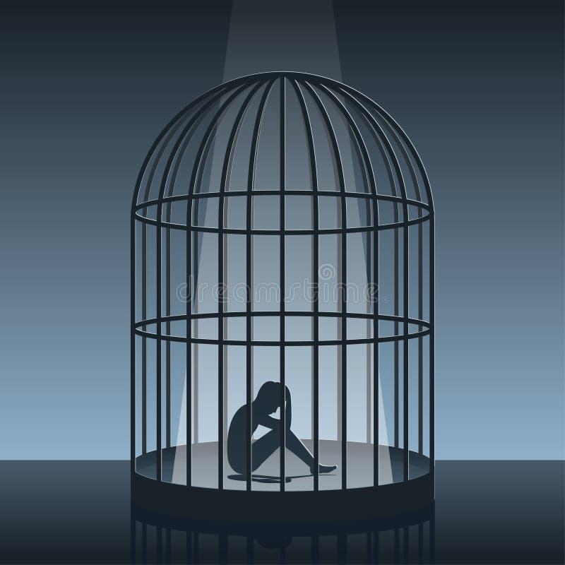 Silhoutte Telling Story Art of Man in the Cage Stock Vector - Illustration  of jealousy, control: 220584647