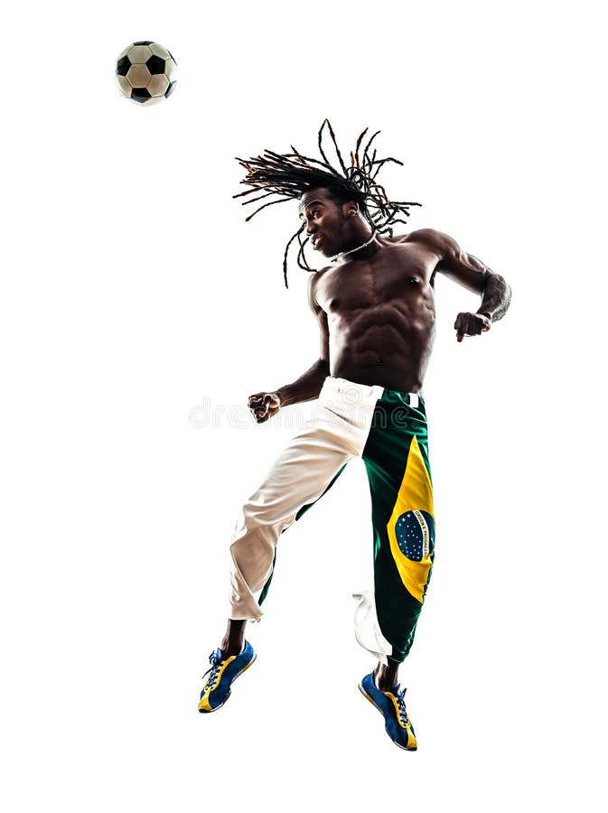 Silhueta brasileira do futebol do título do jogador de futebol do homem negro imagens de stock Silhueta brasileira do futebol do título do jogador de futebol do homem negro imagens de stock