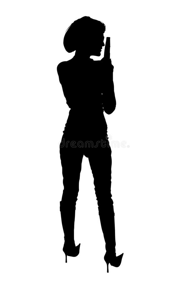 Silhueta com o trajeto de grampeamento da mulher com injetor fotografia de stock Silhueta com o trajeto de grampeamento da mulher com injetor fotografia de stock