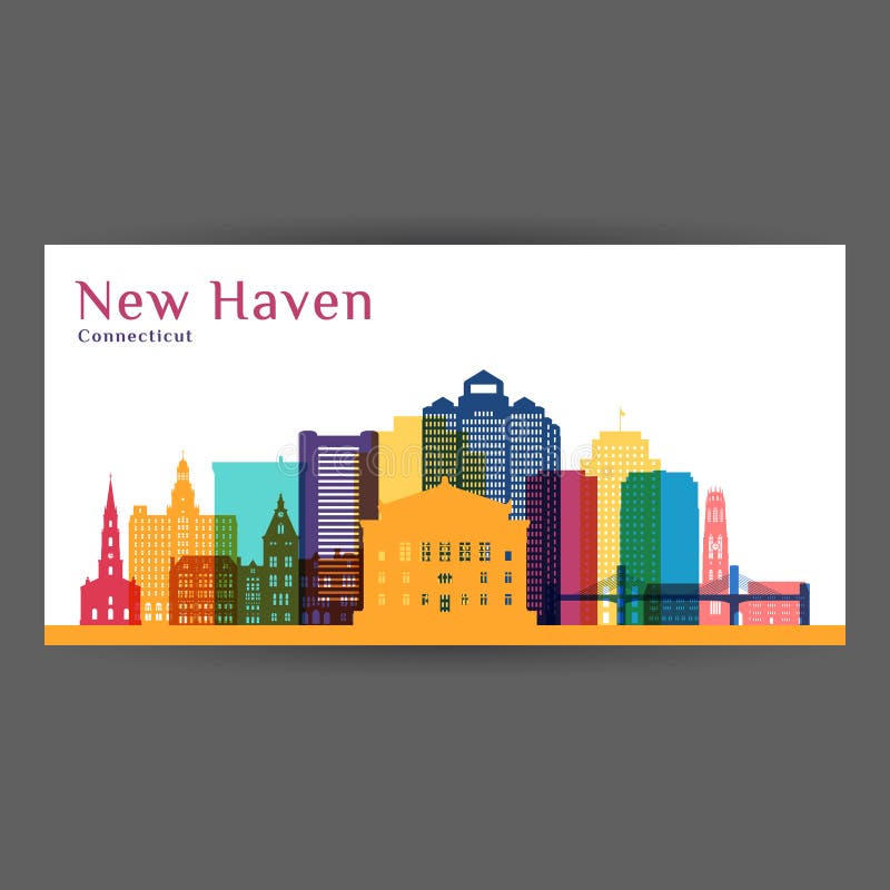 Silhueta da arquitetura da cidade de New Haven Skyline colorida ilustração stock Silhueta da arquitetura da cidade de New Haven Skyline colorida ilustração stock