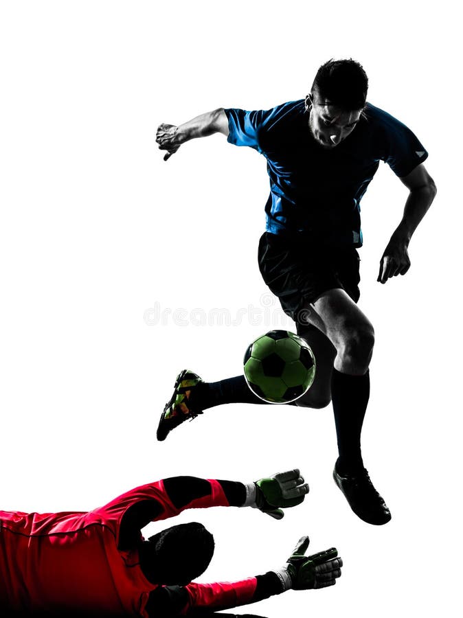 Silhueta da competição do goleiros do jogador de futebol de dois homens