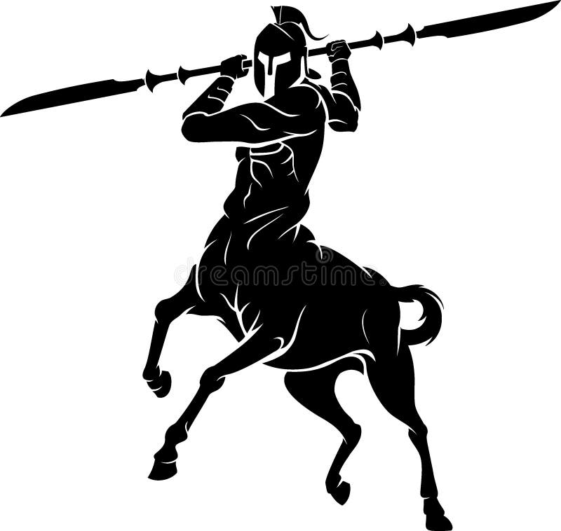 Isolated vector illustration of fictional medieval character or creature. Centaur battle silhouette. Isolated vector illustration of fictional medieval character or creature. Centaur battle silhouette