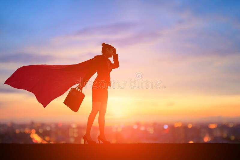 Silhueta da mulher de negócio super fotografia de stock royalty free Silhueta da mulher de negócio super fotografia de stock royalty free
