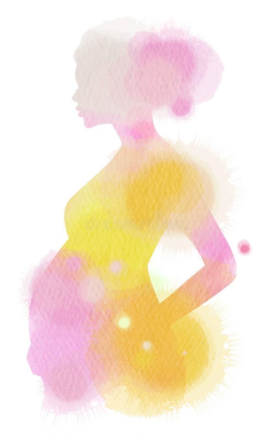 Silhueta da mulher gravida mais a cor de água abstrata pintada escavação ilustração do vetor Silhueta da mulher gravida mais a cor de água abstrata pintada escavação ilustração do vetor