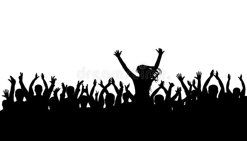Applause crowd silhouette, cheerful people. Concert, party. Funny cheering, isolated vector. Girl on the shoulders of a man, silhouette background. Applause crowd silhouette, cheerful people. Concert, party. Funny cheering, isolated vector. Girl on the shoulders of a man, silhouette background