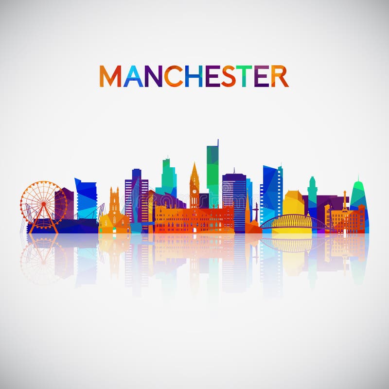 Manchester skyline silhouette in colorful geometric style. Symbol for your design. Vector illustration. Manchester skyline silhouette in colorful geometric style. Symbol for your design. Vector illustration