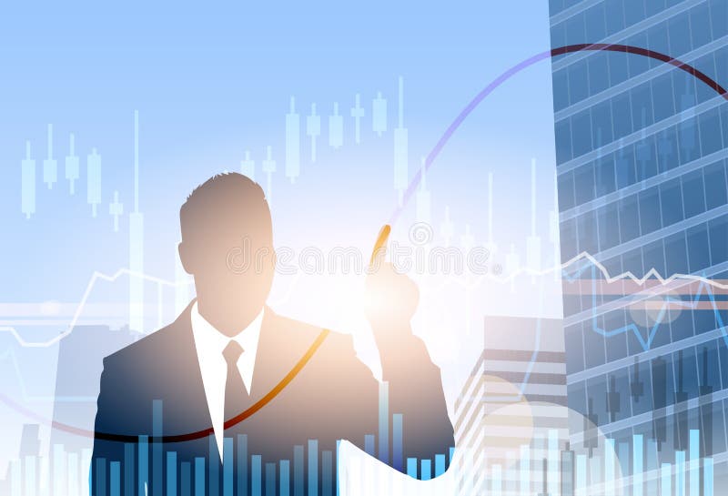 Silhueta das economias da finança da bandeira do negócio de Financial Graph Banking do homem de negócios ilustração stock Silhueta das economias da finança da bandeira do negócio de Financial Graph Banking do homem de negócios ilustração stock