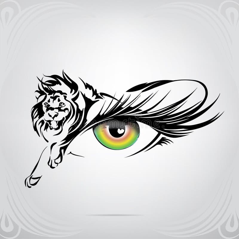 Silhueta de leão num olho. ilustração vetorial