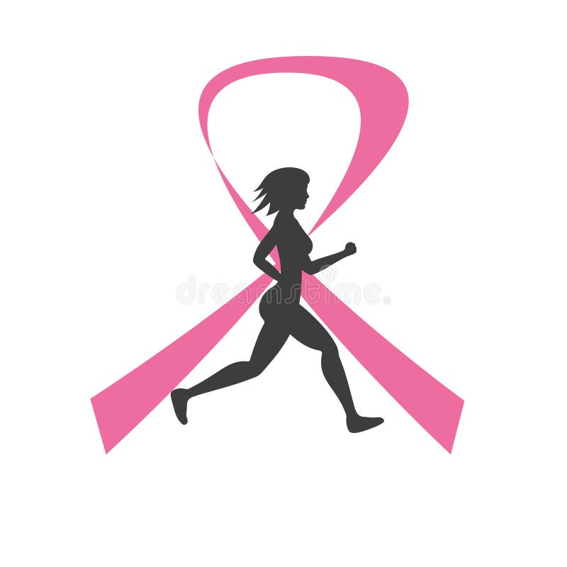 Silhueta de mulher running e da fita cor-de-rosa ilustração do vetor Silhueta de mulher running e da fita cor-de-rosa ilustração do vetor