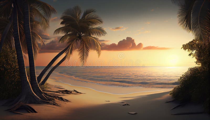 Silhueta de palmeiras belas pôr do sol ilustração royalty free