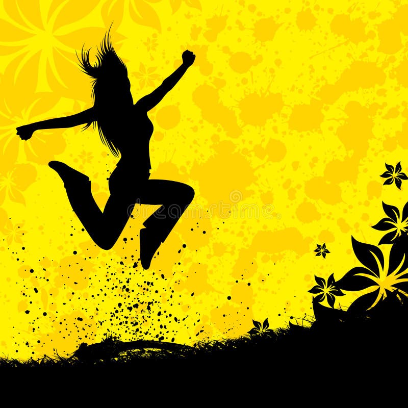 Silhueta de rapariga a saltar ilustração do vetor
