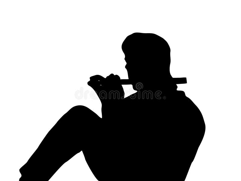 Silhueta de um homem assentado que joga uma flauta ilustração do vetor Silhueta de um homem assentado que joga uma flauta ilustração do vetor