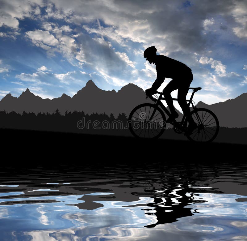 Silhueta De Um Ciclista Com Mountain Bike Ilustração Stock - Ilustração de  macho, adulto: 64848685