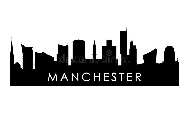 Manchester skyline silhouette. Black Manchester city design isolated on white background. Manchester skyline silhouette. Black Manchester city design isolated on white background