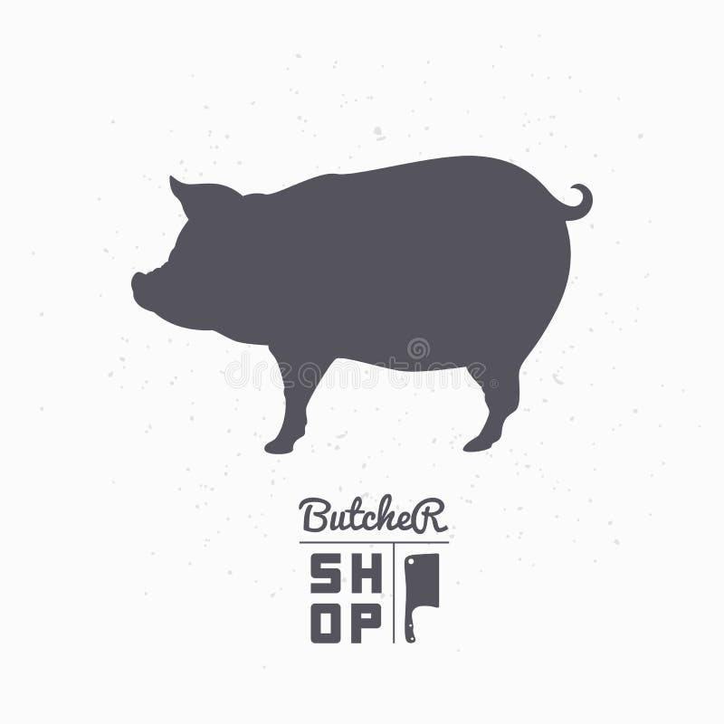 Pig silhouette. Pork meat. Butcher shop logo template for craft food packaging or restaurant design. Vector illustration. Pig silhouette. Pork meat. Butcher shop logo template for craft food packaging or restaurant design. Vector illustration