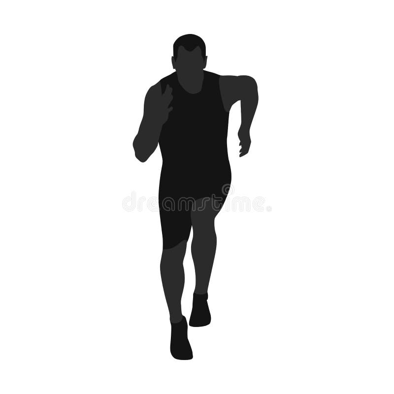 Young black runner vector silhouette. Front view. Run. Young black runner vector silhouette. Front view. Run