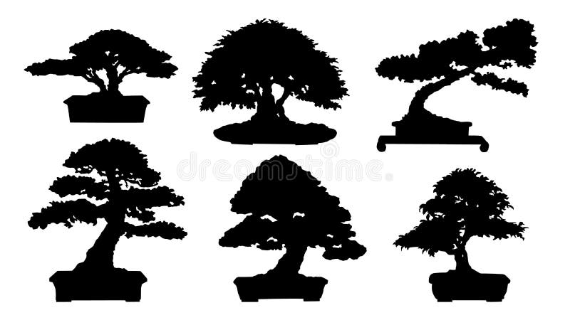 Silhueta dos bonsais ilustração do vetor Silhueta dos bonsais ilustração do vetor