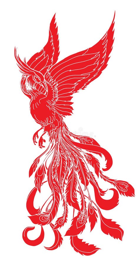 Silhueta e fénix de fogo vermelho ilustração do vetor