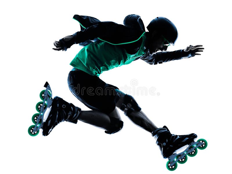 Silhueta inline do Blading do rolo do skater do rolo do homem imagem de stock royalty free Silhueta inline do Blading do rolo do skater do rolo do homem imagem de stock royalty free