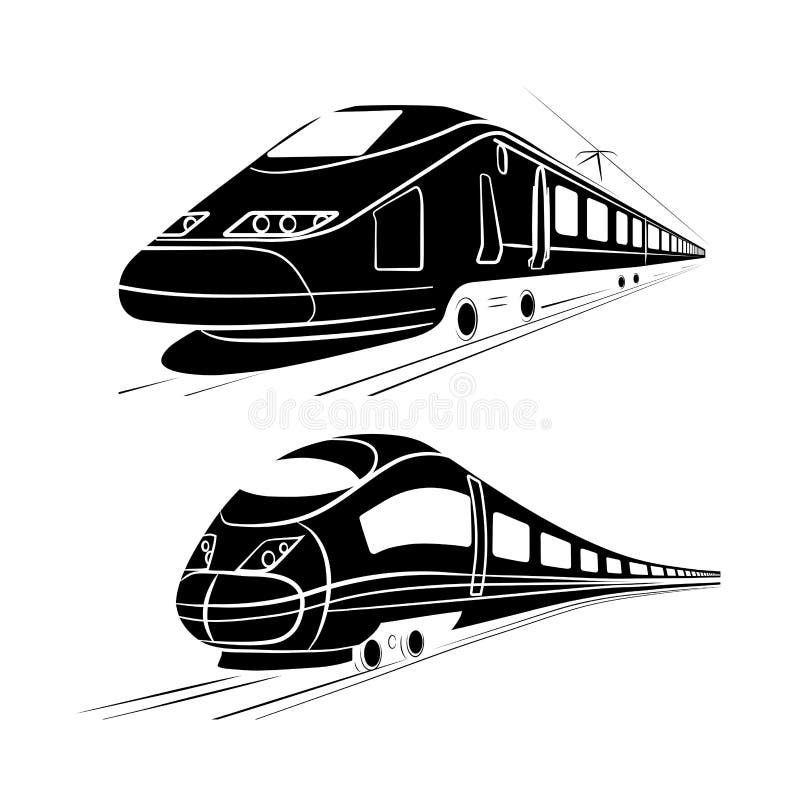 On the image it is presented monochrome silhouette of the high-speed passenger train. On the image it is presented monochrome silhouette of the high-speed passenger train