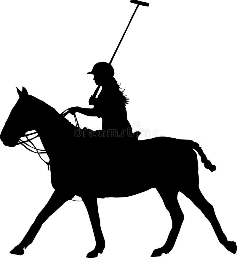 Silhueta preta de um jogador e de um cavalo do polo da mulher ilustração royalty free Silhueta preta de um jogador e de um cavalo do polo da mulher ilustração royalty free
