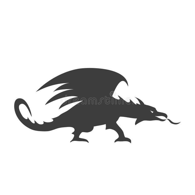 Silhueta preta do dragão com chama ilustração stock Silhueta preta do dragão com chama ilustração stock
