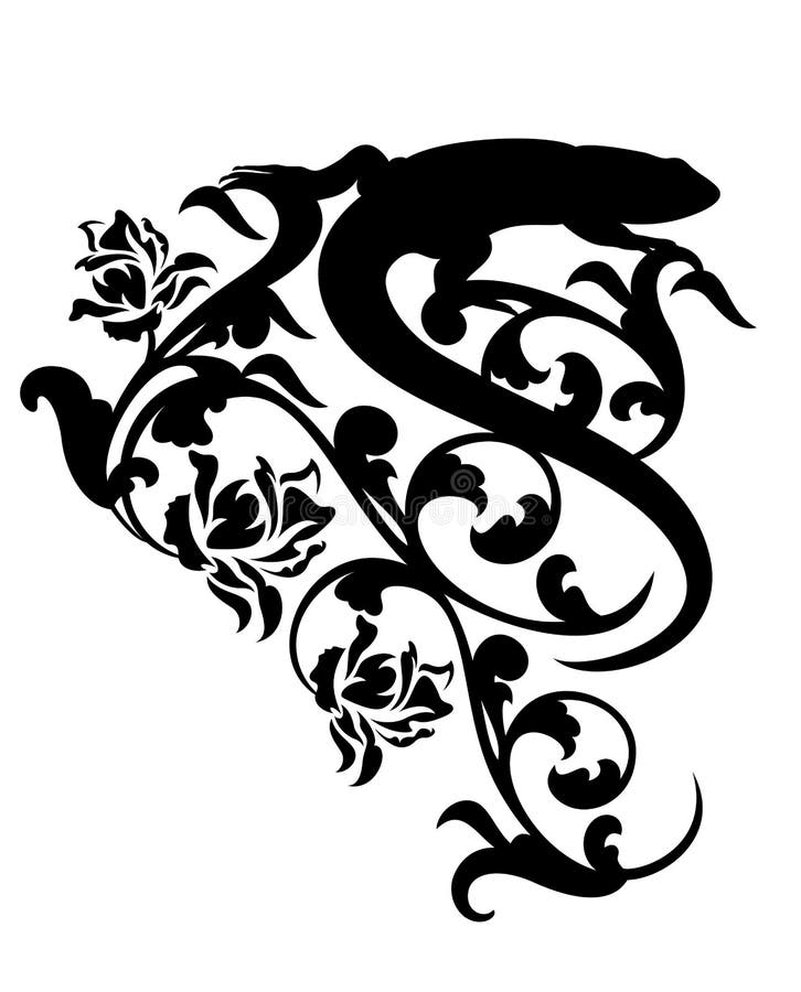 Silhueta preta do vetor do lagarto e das flores ilustração do vetor Silhueta preta do vetor do lagarto e das flores ilustração do vetor