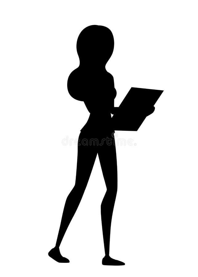 Silhueta preta Posi??o bonita das mulheres e para guardar o projeto de personagem de banda desenhada da lista do Livro Branco r l ilustração royalty free Silhueta preta Posi??o bonita das mulheres e para guardar o projeto de personagem de banda desenhada da lista do Livro Branco r l ilustração royalty free