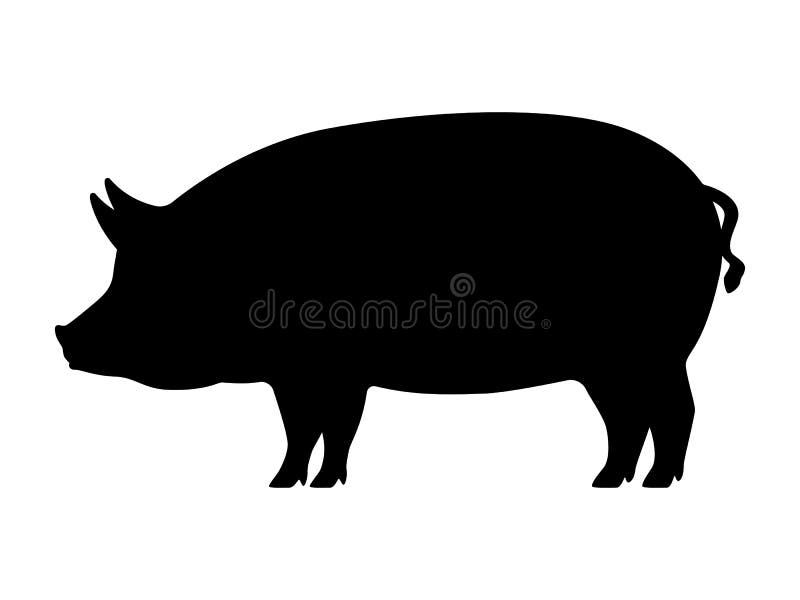 Pig silhouette. Vector illustration of black icon logo pig silhouette isolated on white. Outline shadow shape pork, side view profile. Pig silhouette. Vector illustration of black icon logo pig silhouette isolated on white. Outline shadow shape pork, side view profile.