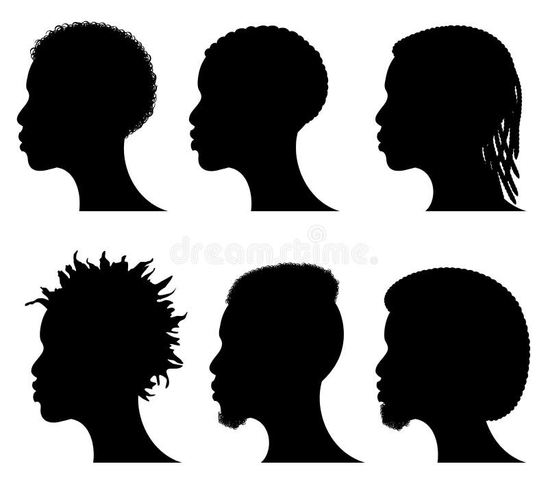 Silhuetas afro-americanas da cara dos homens novos Perfis pretos masculinos africanos