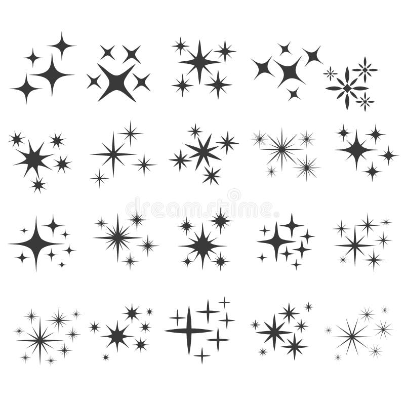 Shiny sparks silhouettes. Twinkle star particles, glitter sparkles and magic sparkle. Party sparks, festive sparkle burst or shine glitter starburst. Isolated silhouette vector icons set. Shiny sparks silhouettes. Twinkle star particles, glitter sparkles and magic sparkle. Party sparks, festive sparkle burst or shine glitter starburst. Isolated silhouette vector icons set