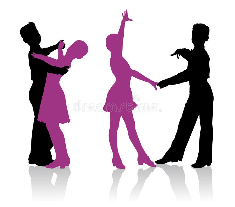 Silhuetas das crianças que dançam a dança de salão de baile ilustração do vetor Silhuetas das crianças que dançam a dança de salão de baile ilustração do vetor