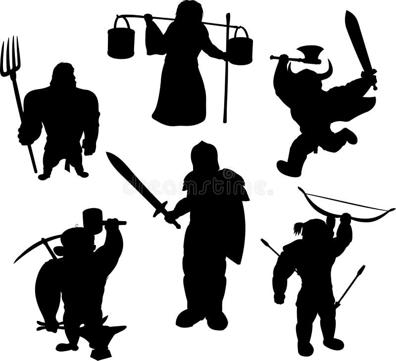 Silhuetas de caráteres masculinos medievais ilustração do vetor Silhuetas de caráteres masculinos medievais ilustração do vetor