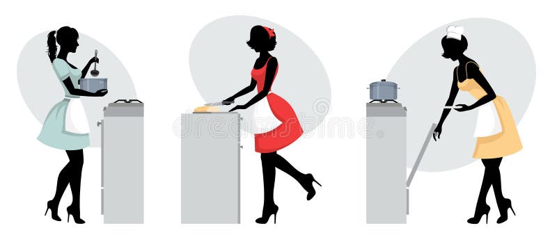 Silhuetas do cozimento das meninas ilustração stock Silhuetas do cozimento das meninas ilustração stock