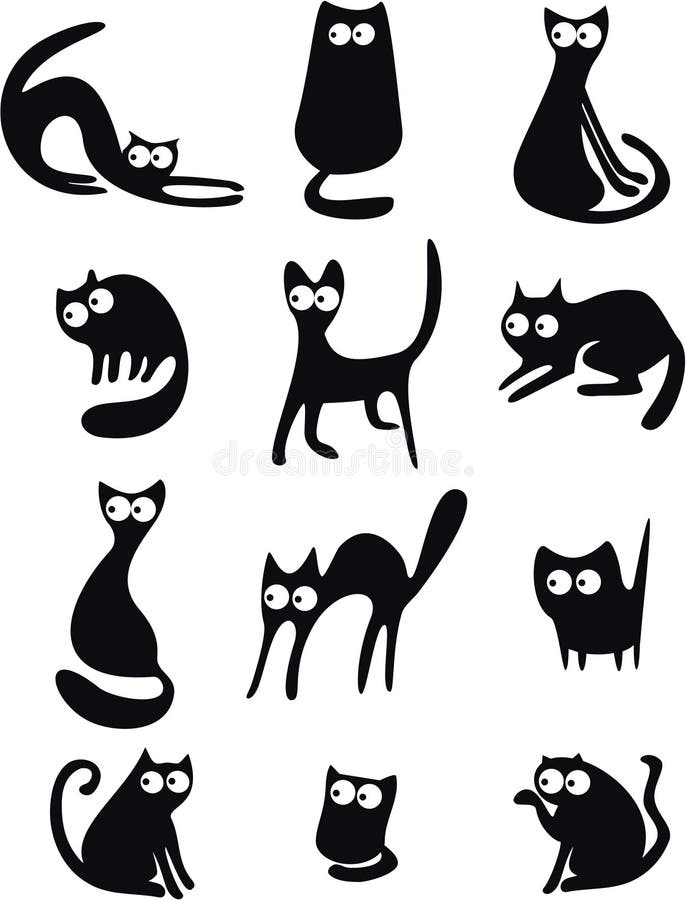 Vários Desenhos Animados Bonito Gatos Pretos Silhuetas Para Design Royalty  Free SVG, Cliparts, Vetores, e Ilustrações Stock. Image 15513619