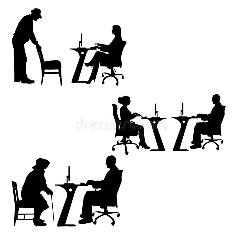Silhuetas do vetor dos povos no escritório ilustração stock Silhuetas do vetor dos povos no escritório ilustração stock