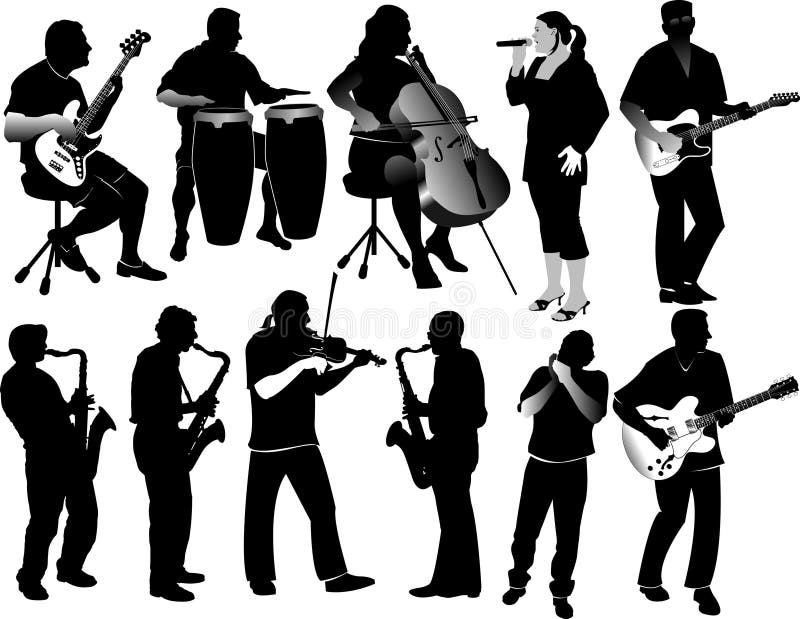 Silhuetas dos músicos ilustração stock Silhuetas dos músicos ilustração stock