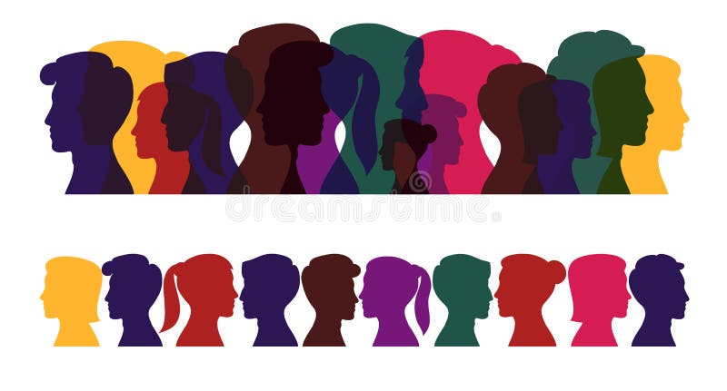 Silhuetas dos povos, perfil colorido dos homens e mulheres ilustração do vetor Silhuetas dos povos, perfil colorido dos homens e mulheres ilustração do vetor