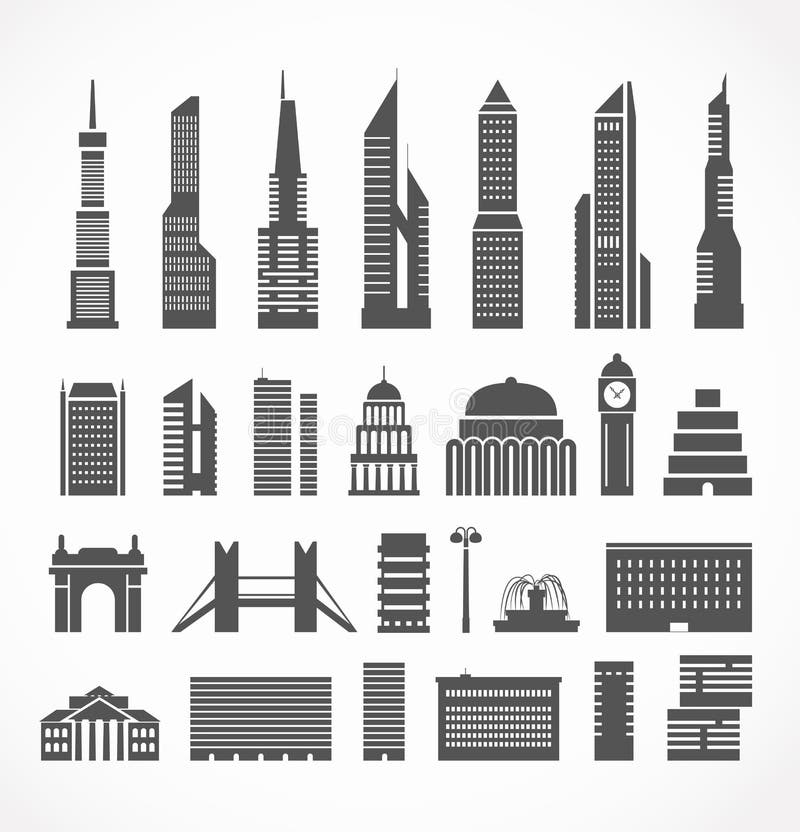 Silhuetas de elementos urbanos modernos ilustração royalty free