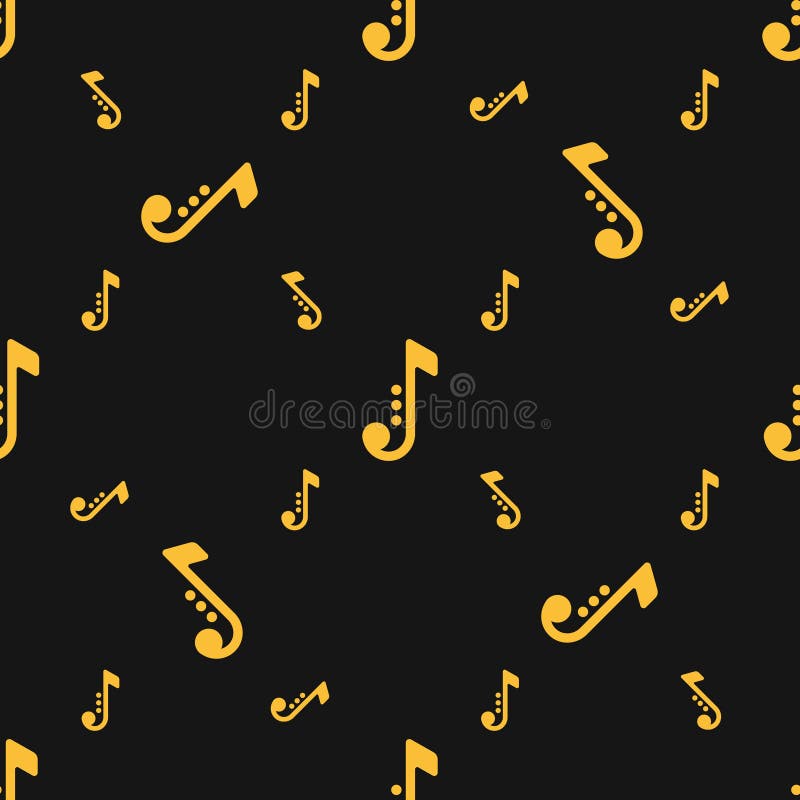 Silhuetas sem emenda do teste padrão das notas musicais sobre o fundo preto ilustração do vetor Silhuetas sem emenda do teste padrão das notas musicais sobre o fundo preto ilustração do vetor