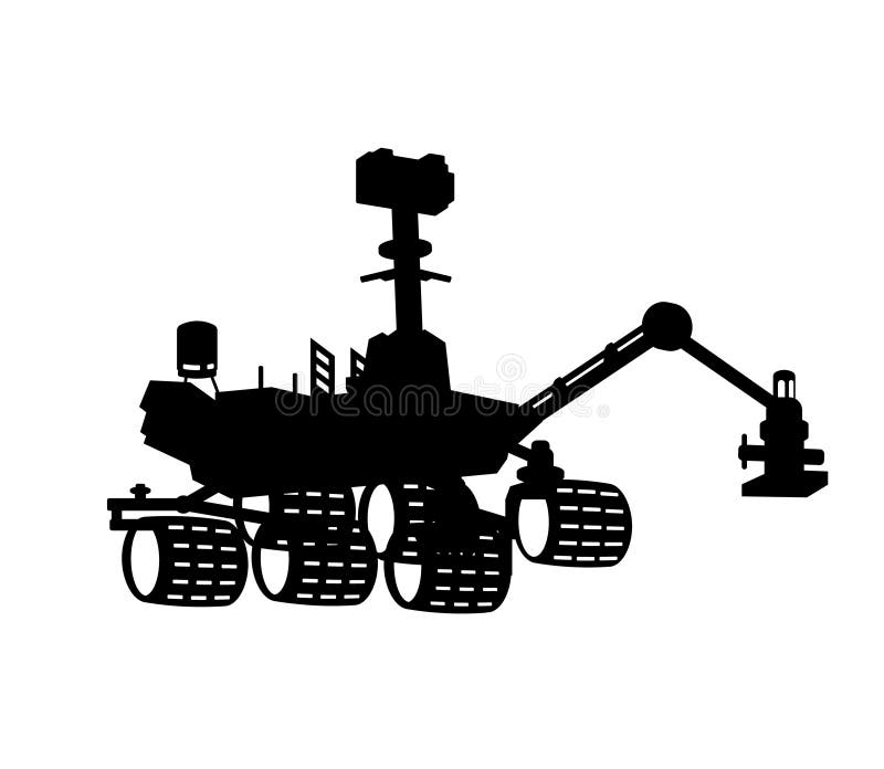 Silhuett för rumsrocka. isolerad svart robot. flyg- och rymdfarkoster. martisk nasutrustning. automatisk kosmisk dator vektor illustrationer