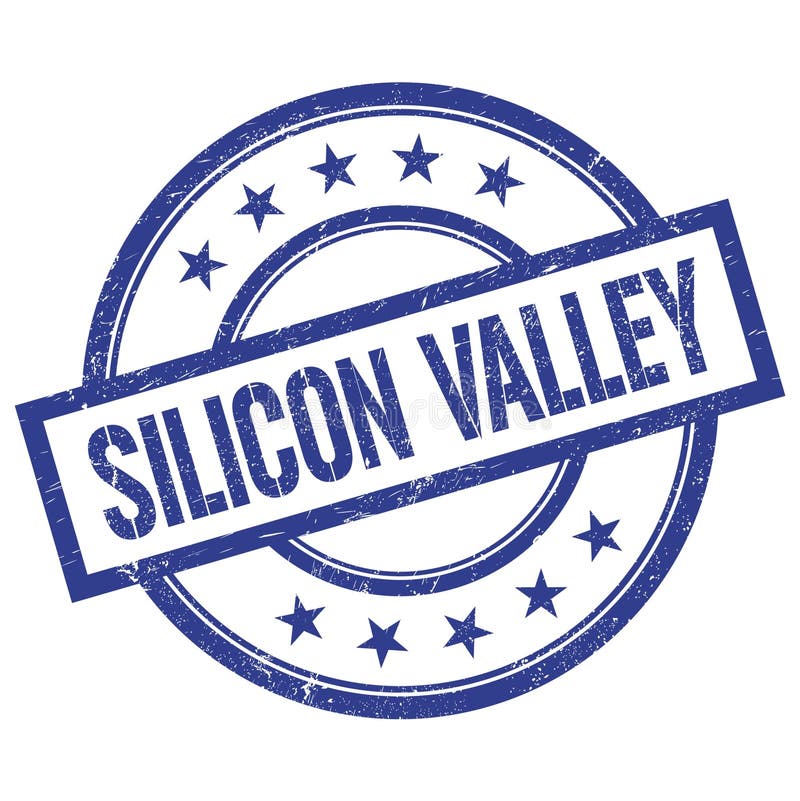 SILICON VALLEY Text Written on Blue Vintage Round Stamp Stock
