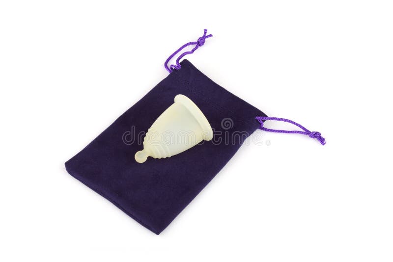 Silicone menstrual cup on a microfiber storage pouch