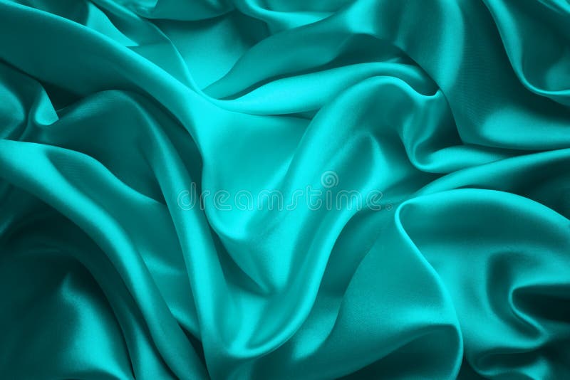 Silk Cloth Background, Teal Satin Abstract Waving Fabric