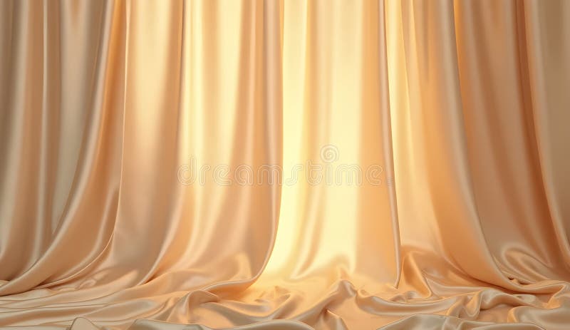 Silkigt mjukt guld-gardiner bildar elegant bakgrund med omgivande ljus vektor illustrationer