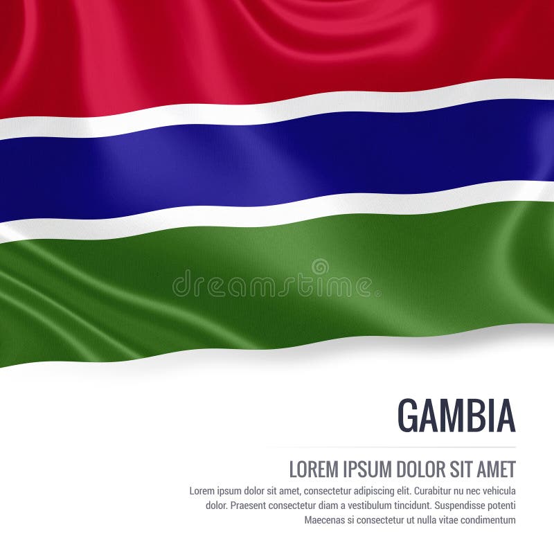 Silky flaga Gambia falowanie na odosobnionym białym tle z białym teksta terenem dla twój ogłoszenie wiadomości ilustracji Silky flaga Gambia falowanie na odosobnionym białym tle z białym teksta terenem dla twój ogłoszenie wiadomości ilustracji