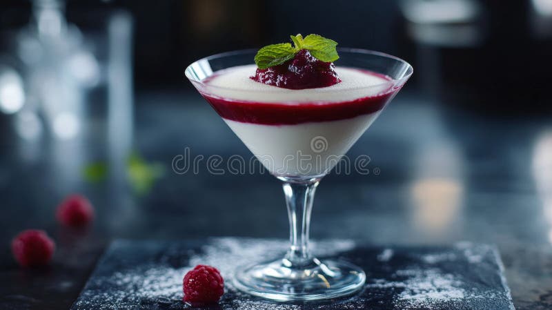 Silky Smooth Italiana Dessert Panna Cotta med Berry Sauce royaltyfri illustrationer
