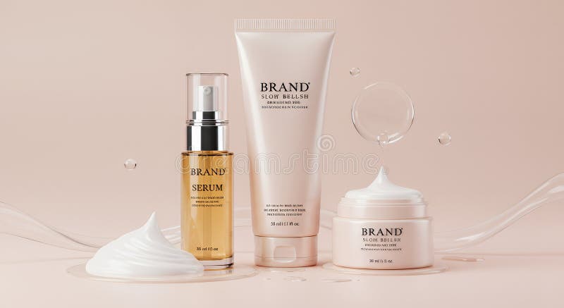 Silky Smooth Skincare-uppsättning : Serum Balm och skumrengöringsmedel på baksidan av rosa stock illustrationer