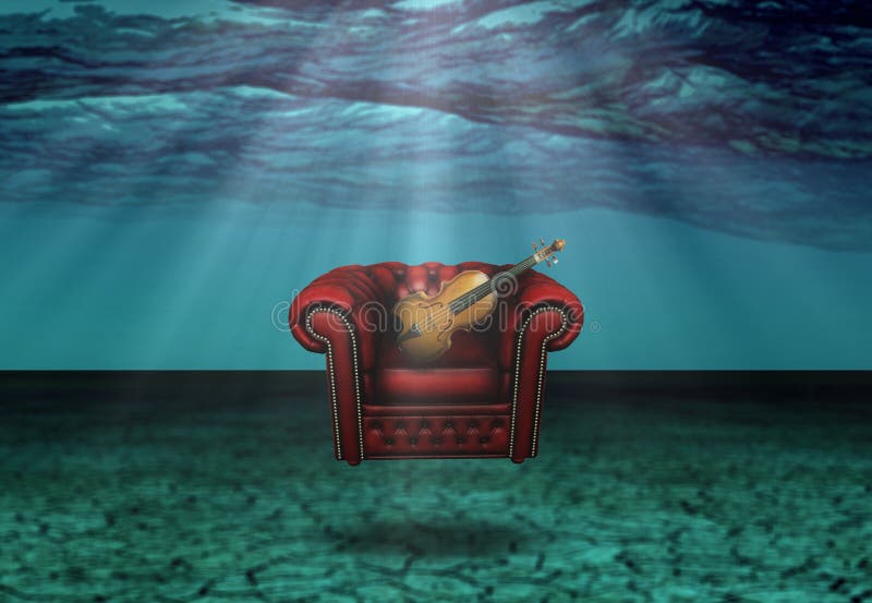 Comfort Chair with Violin Under the Waves. Comfort Chair with Violin Under the Waves